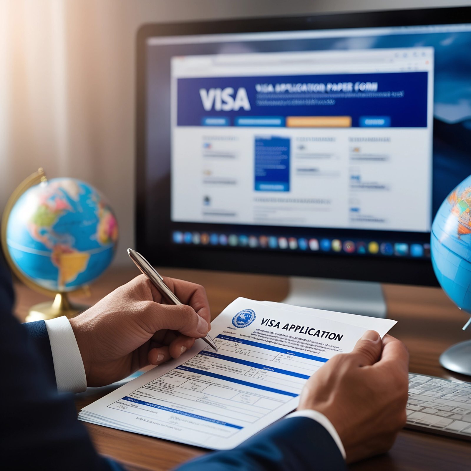 Student filling in a visa application form